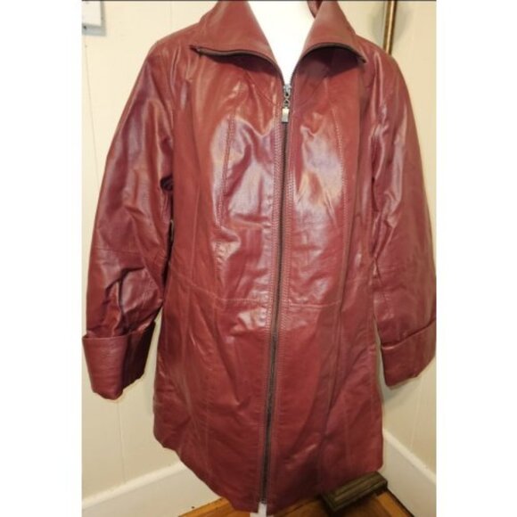 * ROAMANS Burgundy Fully Lined Zip Front Leather Coat Ladies Plus Size 14W - Picture 1 of 6